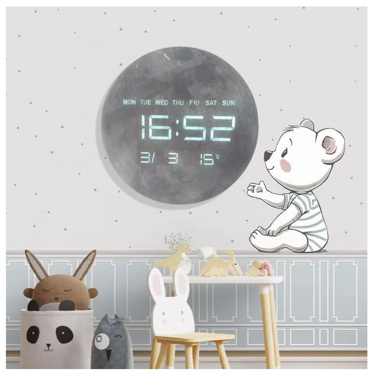 Reloj de Pared Digital Luna LED 3D
